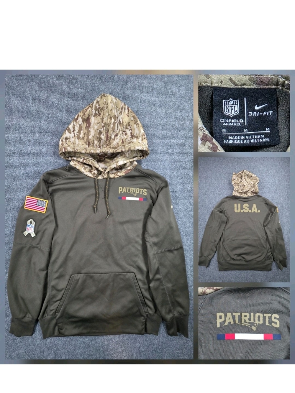 Nike New England Patriots Mens Medium Hoodie Salute To Service USA On Field